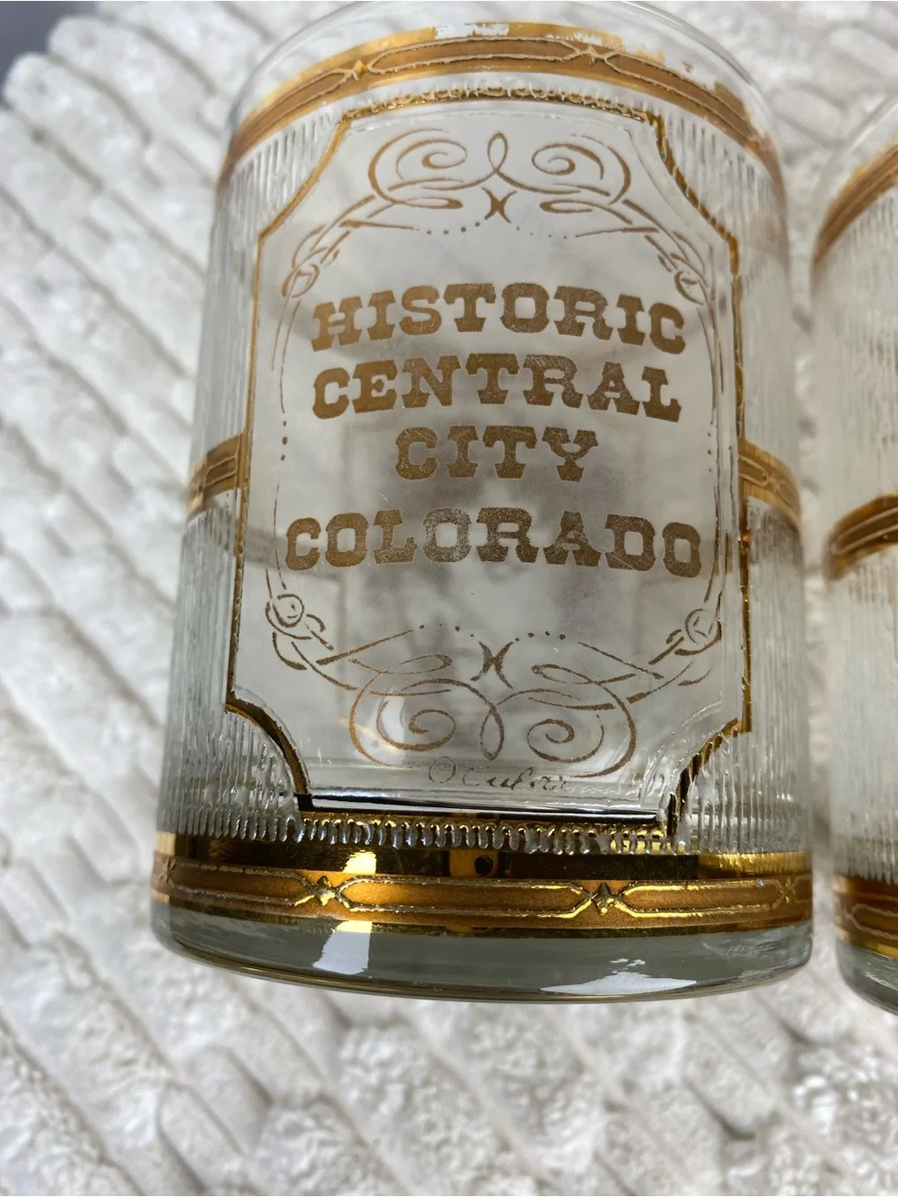 Vtg 50/60s Culver 22k Gold Double Rocks Glasses Pair - Historic Central City CO